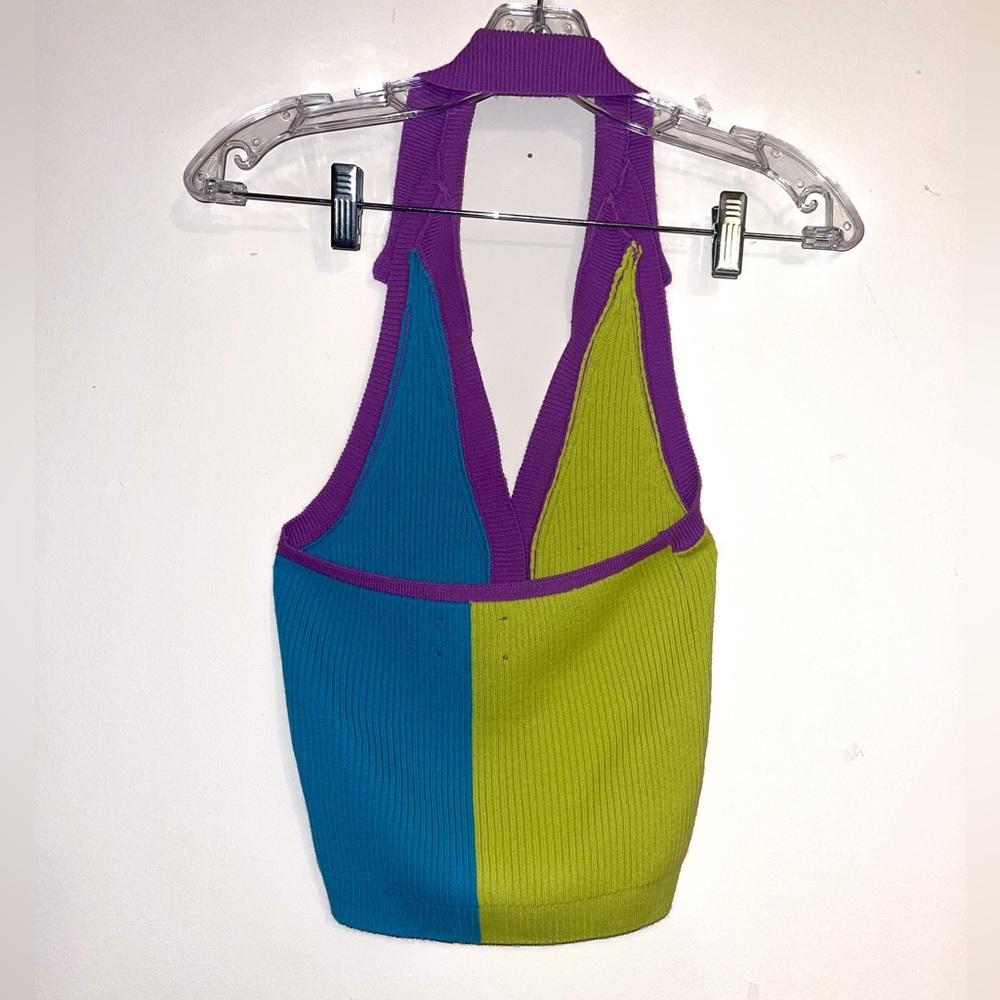 Color Block Halter With Flower Buttons - image 3